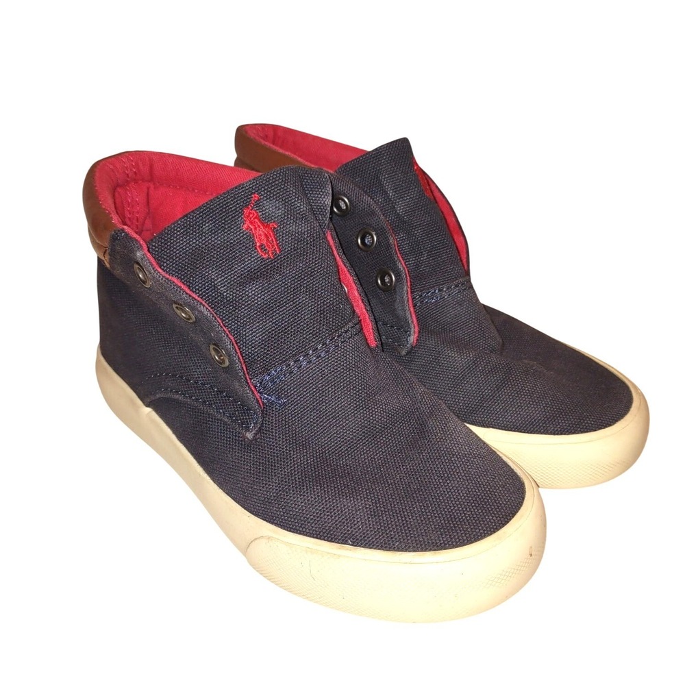 Polo Ralph Lauren High Canvas Sneakers Boys Size 11 Olan Navy Blue Red 998193